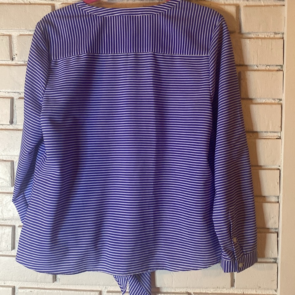 Talbots Striped Button Front Split Neck Blouse Ti… - image 7